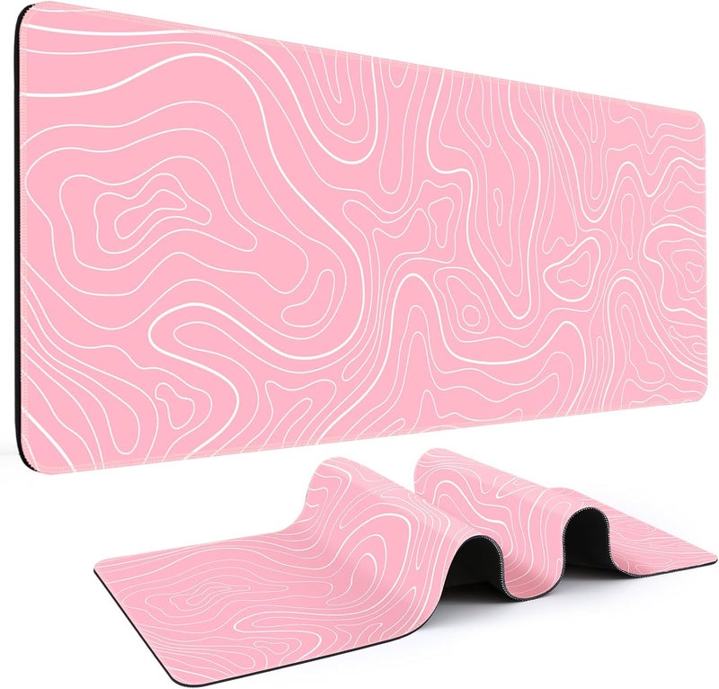 DIGSOM Gaming Mouse Pad 31.5 x 11.8in Large Mouse Pad with Anti-Slip Rubber Base（Pink with White Topographic Line） - Image 1